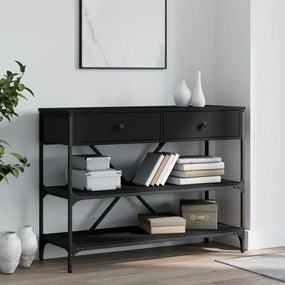 Tavolino Consolle Con Cassetti E Ripiani Nero Legno Multistrato /