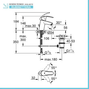 Miscelatore lavabo cromo Grohe Eurosmart con piletta taglia M