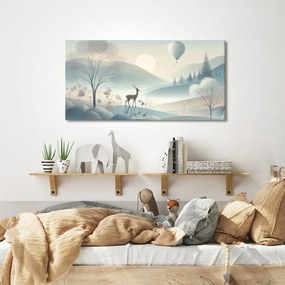 Quadro su tela – Paesaggio boschivo con cervo e montagne
