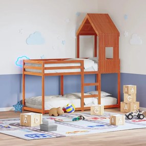 Letto A Castello Con Tetto Cera 80x200 Cm Legno Massello Pino /