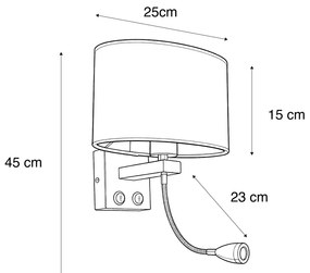 Lampada da parete in ottone con paralume ovale in lino bianco 25 cm - Brescia Combi
