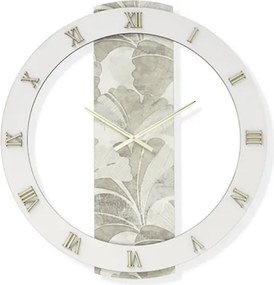 Orologio LARRY rotondo D60 cm in legno rivestito con parato e dettagli Oro