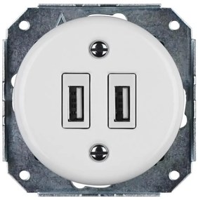 Bohemia-Design - Presa USB in porcellana stile retrò senza cornice, 2x USB-A, bianca