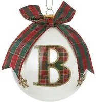 Pallina Natale lettera B tartan vetro 10 cm