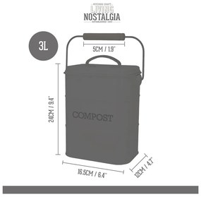 Contenitore grigio per rifiuti compostabili 3 l Living Nostalgia - Kitchen Craft