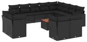 Set Divani da Giardino 13pz con Cuscini Nero in Polyrattan