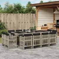 Set da Pranzo da Giardino 13pz con Cuscini Grigio in Polyrattan 3211043