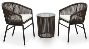 Set Da Bistrot 3 Pz Con Cuscini İn Polyrattan Marrone /