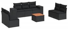 Set divani da giardino con cuscini 8 pz nero in polyrattan