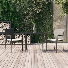 Set da pranzo da giardino 3 pz con cuscini nero in polyrattan
