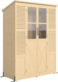 Armadio da Giardino Walk-in 147x68x198 cm con Pavimento e 4 Finestre in Legno di Abete...