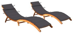 Lettini Prendisole 2 Pz Con Cuscini İn Legno Massello Dacacia /