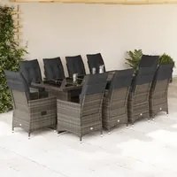 Set Bistr da Giardino 11 pz con Cuscini in Polyrattan Grigio 3277262