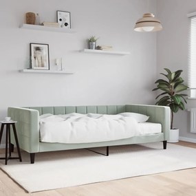 Divano Letto Con Materasso Grigio Chiaro 100x200 Cm İn Velluto /