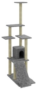 Albero per gatti con tiragraffi in sisal grigio chiaro 155 cm