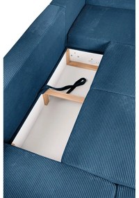 Divano angolare blu allungabile (con penisola a sinistra/a forma di "U") con rivestimento in velluto a coste Tori – Bonami Selection