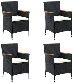 Sedie da pranzo per giardino 4 pz in polyrattan nero