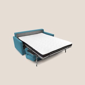 Margot Divano letto matrimoniale con schienale morbido alto in tessuto T02 azzurro