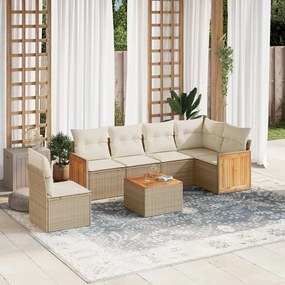 Set divani da giardino 7 pz con cuscini beige in polyrattan