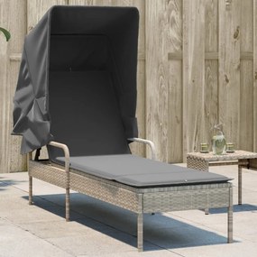 Lettino Prendisole Con Baldacchino Grigio Chiaro İn Polyrattan /