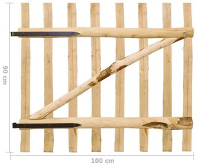 Cancello Singolo per Recinzione in Legno di Nocciolo 100x90 cm