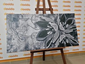 Quadro su tela – Fiori con perle in bianco e nero