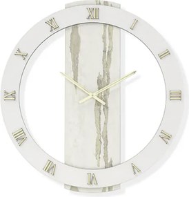 Orologio rotondo D60 cm in legno rivestito con parato e dettagli Oro TYLER