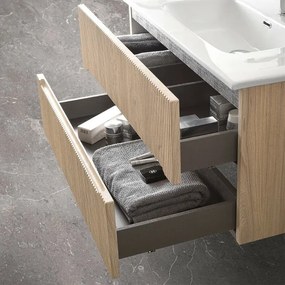 Mobile bagno sospeso 80 cm rovere chiaro cannettato con specchio Bali