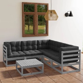 Set Divani da Giardino 6 pz con Cuscini Legno Massello Pino