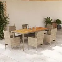 Set Pranzo da Giardino 7 pz con Cuscini Beige Polyrattan Acacia 3278685