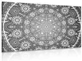 Stampa su tela – Mandala ornamentale con pizzo in bianco e nero