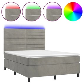 Letto a Molle Materasso e LED Grigio Chiaro 140x190 cm Velluto