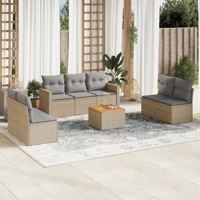 Set divano da giardino 8 pz con cuscini beige misto polyrattan