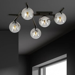 Lampadario da Soffitto in Acciaio e Vetro SMART 5 Nero 5xE14 Colore delle Sfere Grafite