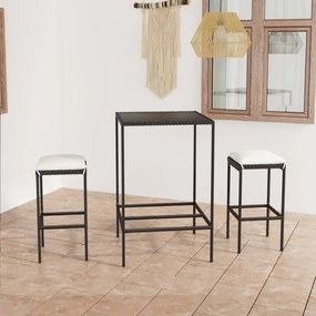 Set Bar Da Giardino 3 Pz Con Cuscini Polyrattan Nero /