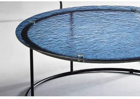 Tavolino IAGO 90 con struttura in metallo e piano tondo in vetro Blu