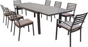 DEXTER - set tavolo in alluminio cm 200/300 x 100 x 74 h con 6 sedie e 2 poltrone Dexter
