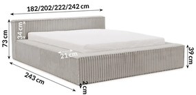 Letto matrimoniale imbottito grigio con contenitore e rete inclusi 180x200 cm Cloe – Ropez