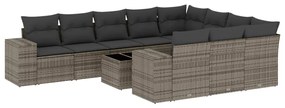 Set divani da giardino 11 pz con cuscini in polyrattan grigio