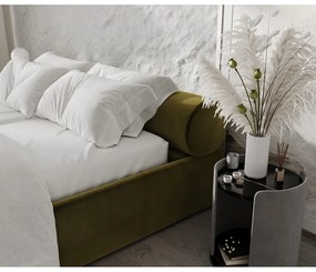 Letto matrimoniale imbottito verde scuro con contenitore e rete inclusi 160x200 cm Solvo – Maison de Rêve
