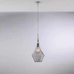 Lampadario Moderno Zeus Metallo Bianco Vetro Grigio Fumè 1 Luce E27