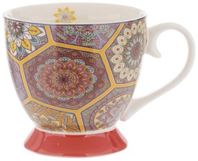 Tazza tè decoro mandala rossa in New Bone China, 450 ml