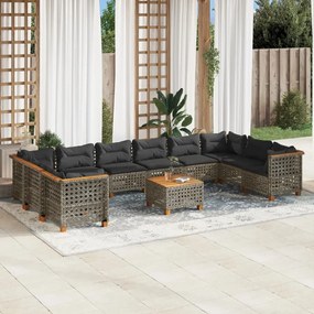 Set divani da giardino 11 pz con cuscini in polyrattan grigio