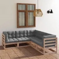 Set Divani da Giardino 5 pz con Cuscini Legno Massello di Pino 3076544