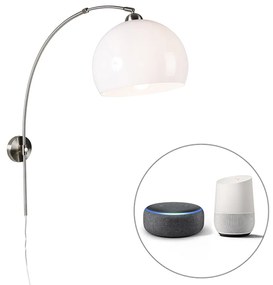 Lampada da parete ad arco intelligente in acciaio con paralume bianco incl. Wifi A60 - Bow