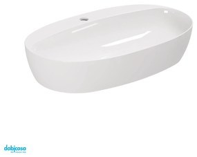 Azzurra Ceramica "Elegance Circle" Lavabo D'Appoggio Da 70x42 Cm Con Foro Bianco Lucido