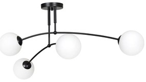 Plafoniera Moderna 4 Luci Susanoo In Acciaio Nero E Vetri A Sfera In Bianco