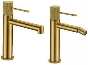 Coppia rubinetti miscelatore lavabo e bidet senza scarico in ottone oro spazzolato Melin