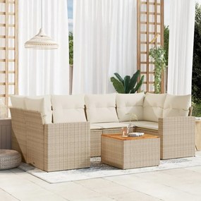 Set divani da giardino 7 pz con cuscini beige in polyrattan