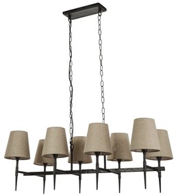 Lampadario Industrial-Nordico Gotico Acciaio Nero Tessuto 8 Luci E14